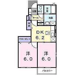 コッツウォルズA 2DKの間取図画像