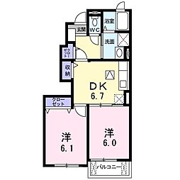 レアステーション 2DKの間取図画像