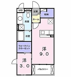 サンハウス志家 1LDKの間取図画像