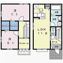 シュペルブ鳥飼 2LDKの間取図画像