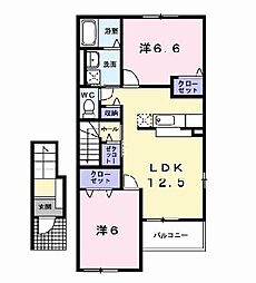 レジデンス本町A 2LDKの間取図画像