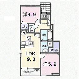 プリムヴェール ヒルズ III 2LDKの間取図画像