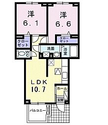 パレ・ロザージュ1 2LDKの間取図画像
