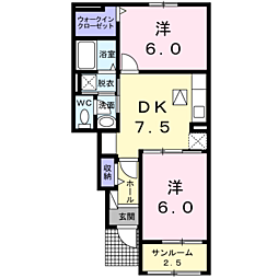 サンライズ野田2 2DKの間取図画像