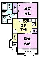 ドミールウエスト 1階2DKの間取り