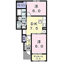ハイム北の浴 2DKの間取図画像