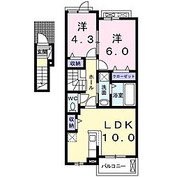 プランドールＫ 2階2LDKの間取り