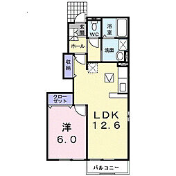ペルペティアB 1LDKの間取図画像