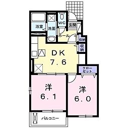 ファミール・愛 1階2DKの間取り