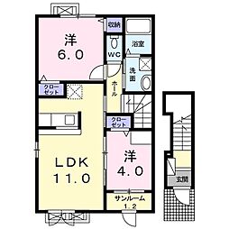 プラシードアルバ 2LDKの間取図画像