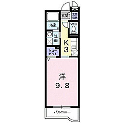 カルム・ソレイユ 1Kの間取図画像