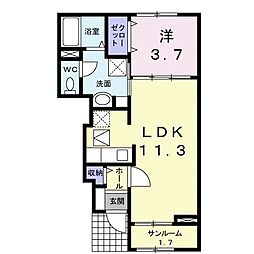 ジェルメ　ライムＢ 1階1LDKの間取り