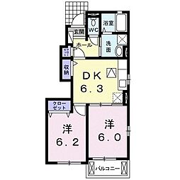 グランドソレイユ 2DKの間取図画像