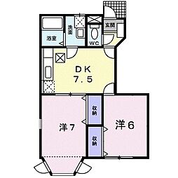 レークサイドB 2DKの間取図画像