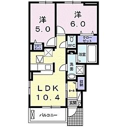 ルリアンD 2LDKの間取図画像