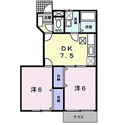 マーヴェラスKC棟 2DKの間取図画像