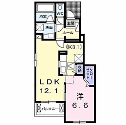 ラ・ルーチェ 1階1LDKの間取り