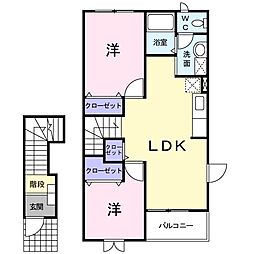 ラフレシール・Ｍ　Ｂ 2階2LDKの間取り