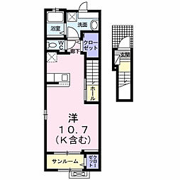 エスポワールＫ．Ｓ．II 2階ワンルームの間取り