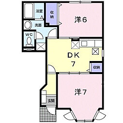 ノーブル・ハイムI 1階2DKの間取り