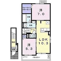 ウィステリアヒルズ　Ｉ 2階2LDKの間取り