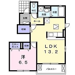 クレシアB 1LDKの間取図画像
