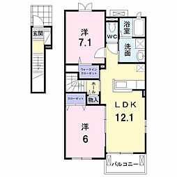 ｉｈａｎａ　I 2階2LDKの間取り