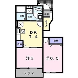 メゾンアンジュC 2DKの間取図画像