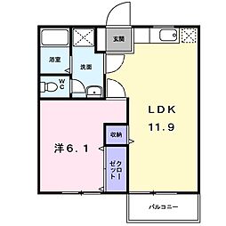 エスポワール神社　Ｂ棟 2階1LDKの間取り