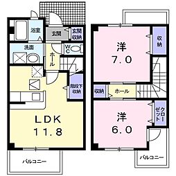 サンリットヒル 2LDKの間取図画像