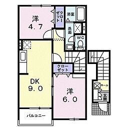 カーサ・フィオーレII 2階2DKの間取り