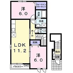 エアリーアヴェニューII 2階2LDKの間取り