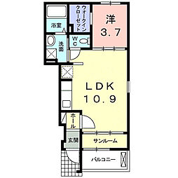 クラール 1階1LDKの間取り