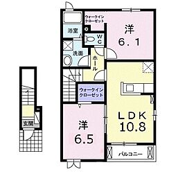 リバーサイド無限　III 2階2LDKの間取り
