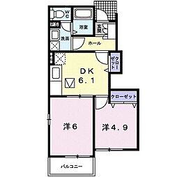 サンスクエアＭ 1階2DKの間取り
