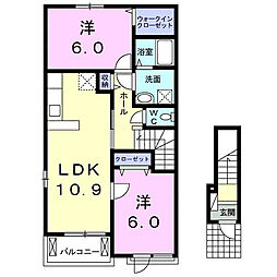 メゾン　ライツェント　II 2階2LDKの間取り