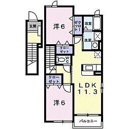 パシアンII 2階2LDKの間取り
