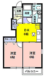 サイド　バイ　サイドＢ 1階2DKの間取り