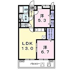 リバーファームカモヘイ 2LDKの間取図画像