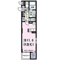 カルムアビタシオン宇治伊勢田 ワンルームの間取図画像