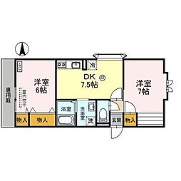 セジュール・イースト 2DKの間取図画像