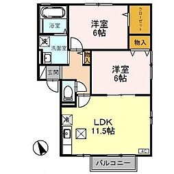 アヴェニールガーデンD 2LDKの間取図画像