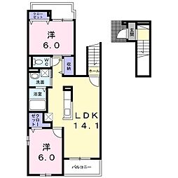 オアシス 2階2LDKの間取り