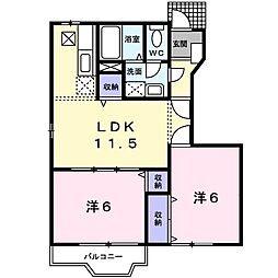 ビバーチェII 1階2LDKの間取り