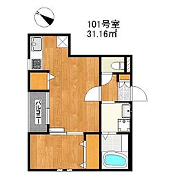 西鉄貝塚線 名島駅 徒歩22分の賃貸アパート 1階1LDKの間取り