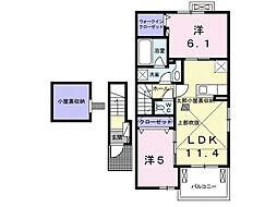 ＬＵＣＥ　つくばＢ棟 2階2LDKの間取り