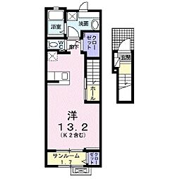 サニーガーデンII 2階ワンルームの間取り