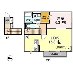 リッチ　カトレア 2階1LDKの間取り