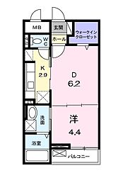ヴィチーノアルポンテ 1DKの間取図画像