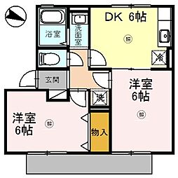 ハイカムール垂水 1階2DKの間取り